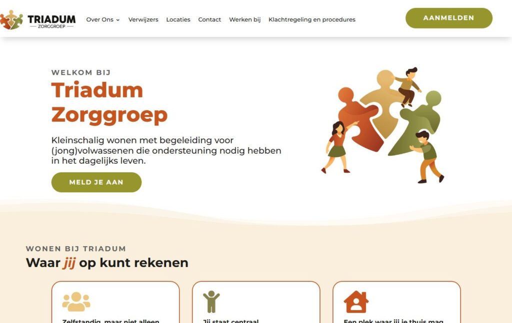 Screenshot van triadumzorggroep.nl